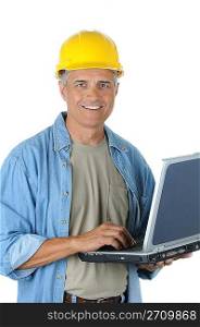 Construction Worker Holding Laptop