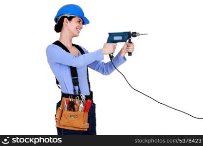 Construction worker holding screwdriver