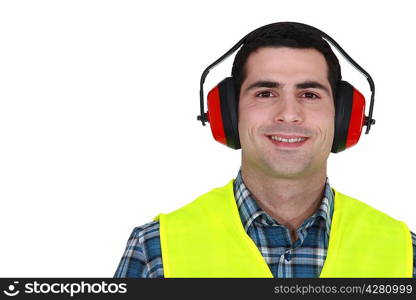 Construction worker in earmuffs