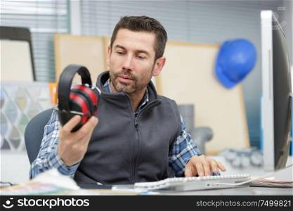 construction worker in office before starting