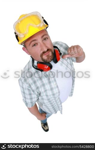 Construction worker indicating himself