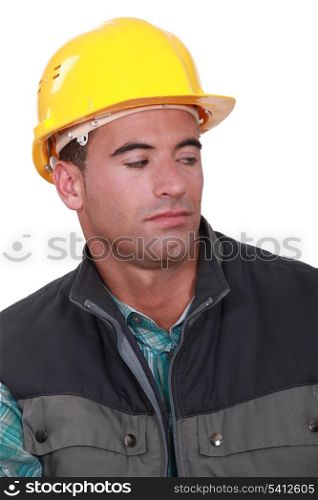 Construction worker looking sideways