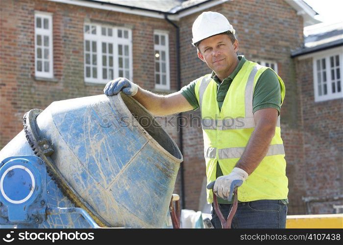 Construction Worker Mixing Cement