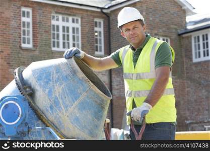 Construction Worker Mixing Cement