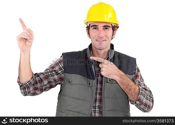 Construction worker pointing