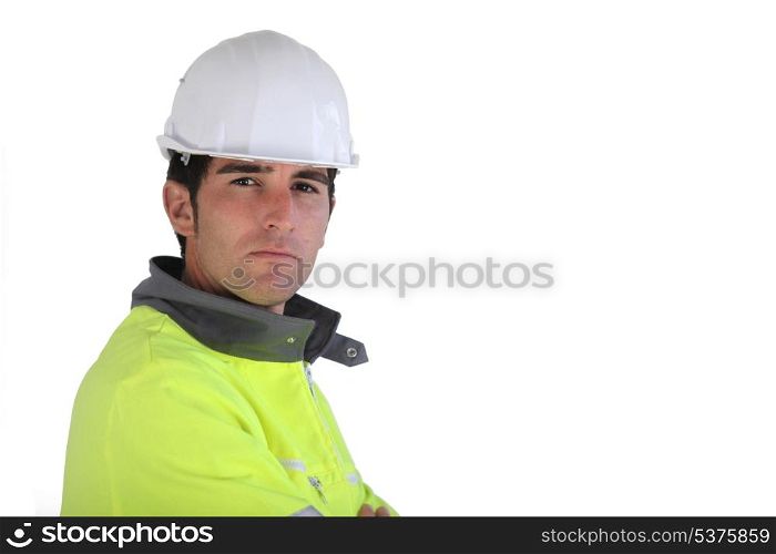 Construction worker wearing reflective jacket