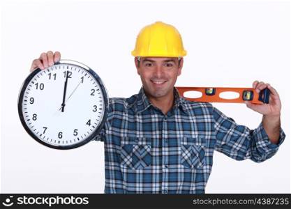 Construction worker with a clock