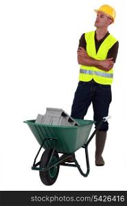 Construction worker with a wheelbarrow