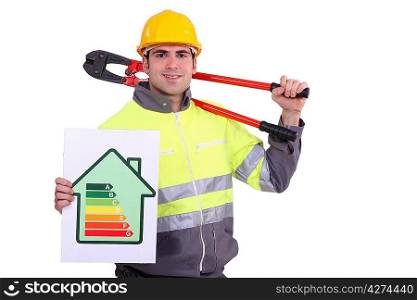 Construction worker with an energy certificate