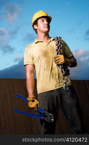 Construction Worker with Bolt Cutters and Chain