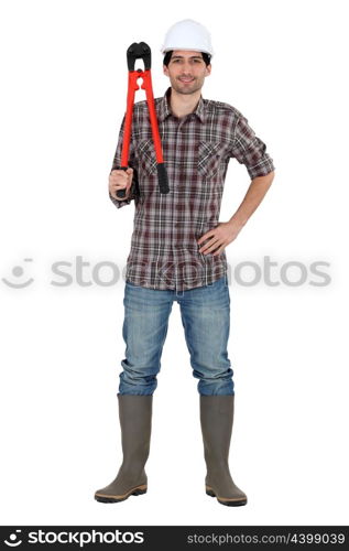 Construction worker with boltcutters