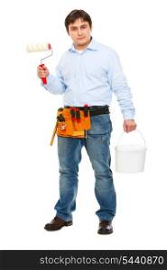 Construction worker with bucket and painting brush