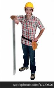 construction worker with metal pole