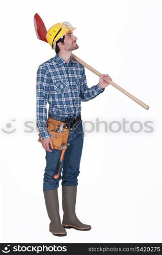Construction worker with shovel