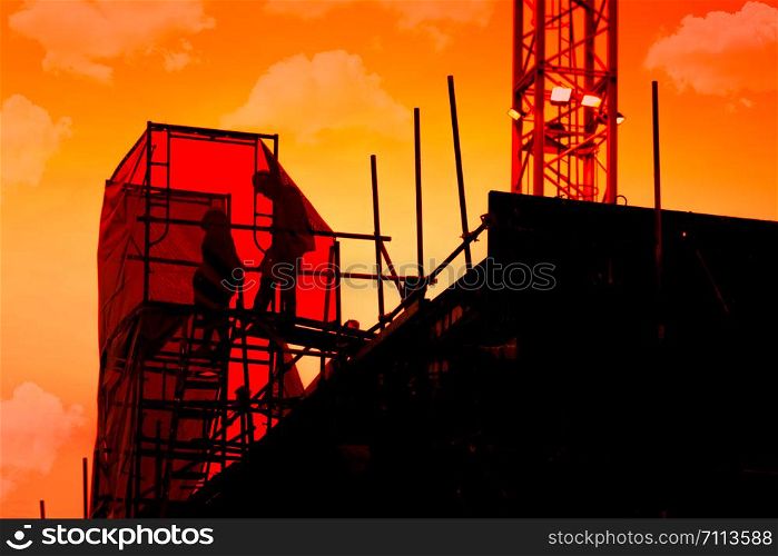 Construction worker working on a construction site,for construction teams to work in heavy industry, high ground and safety concepts.