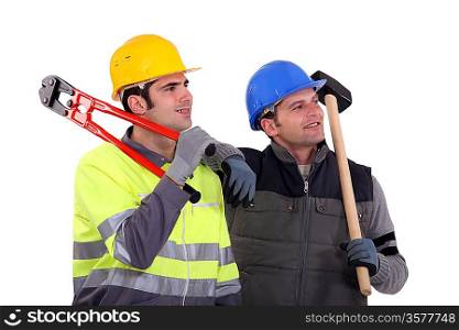 Construction workers, studio shot