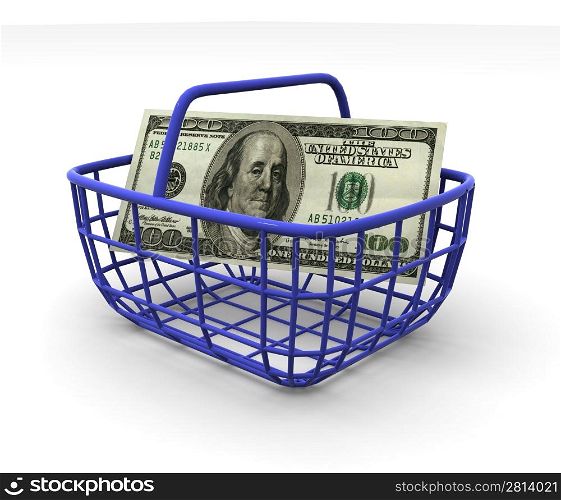 Consumer&acute;s basket with handred dollars. 3d