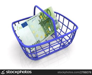 Consumer&acute;s basket with handred euro. 3d
