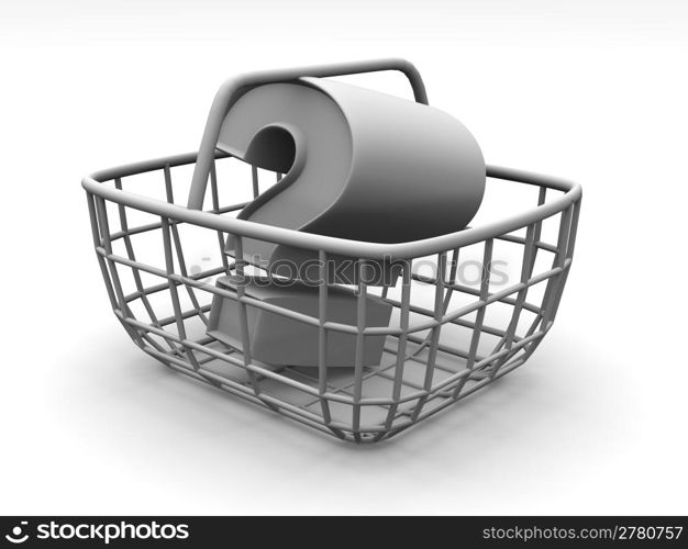 Consumer&acute;s basket with question. 3d