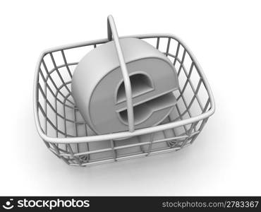 Consumer&acute;s basket with symbol for internet. 3d