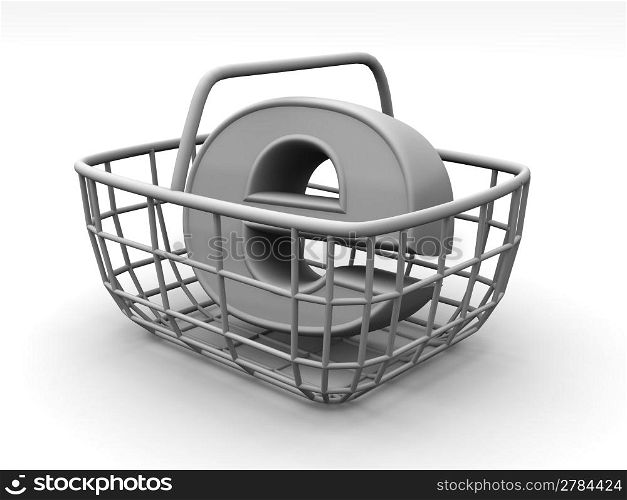 Consumer&acute;s basket with symbol for internet. 3d