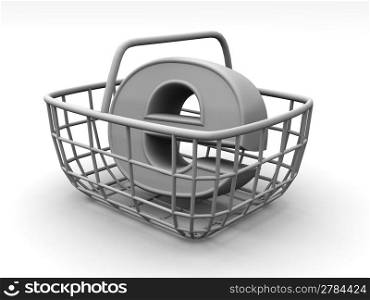 Consumer&acute;s basket with symbol for internet. 3d