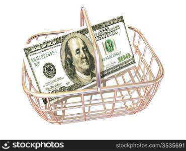 Consumer basket with dollar. 3d