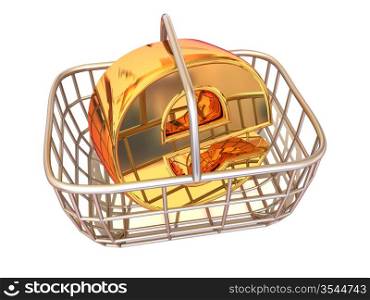 Consumer basket with sign for internet. 3d