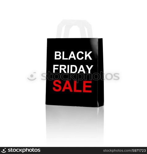 consumerism, discount, retail, advertisement and retail concept - shopping bag with sale and black friday word