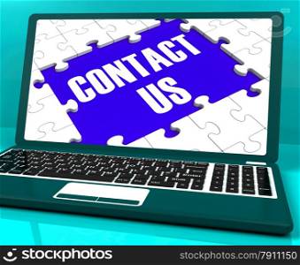 . Contact Us On Laptop Shows Website Support And Assistance