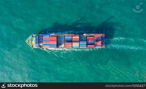 Container cargo ship global business commercial trade logistic and transportation oversea worldwide by container cargo vessel, Container cargo freight shipping import export company.