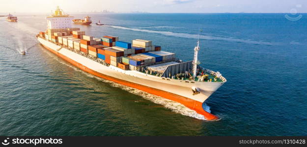 Container cargo ship global business commercial trade logistic and transportation oversea worldwide by container cargo vessel, Container cargo freight shipping import export company.