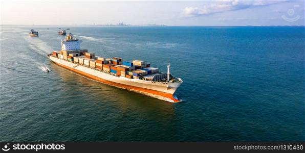 Container cargo ship global business commercial trade logistic and transportation oversea worldwide by container cargo vessel, Container cargo freight shipping import export company.