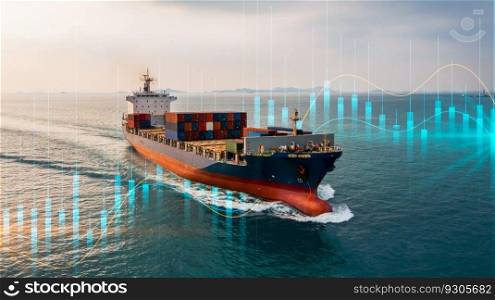 Container cargo ship global business logistics import export freight shipping transportation, Container cargo ship analysis, Big data visualization abstract graphic graph and chart information business.