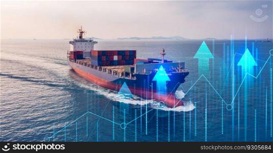Container cargo ship global business logistics import export freight shipping transportation, Container cargo ship analysis, Big data visualization abstract graphic graph and chart information business.