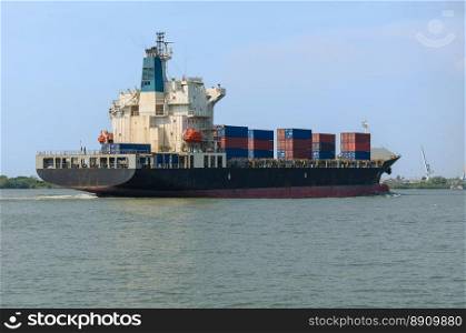 Container Cargo ship in the ocean. Freight Transportation