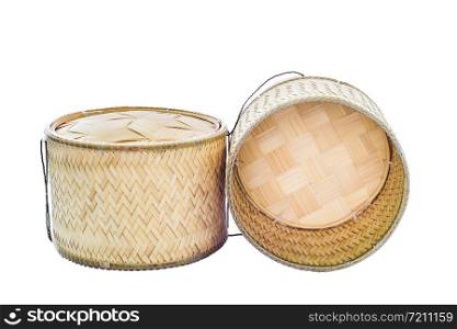 Container for sticky rice made from bamboo woven by hand in Thailand.