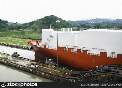 Container ship at a commercial dock, Panama Canal, Panama