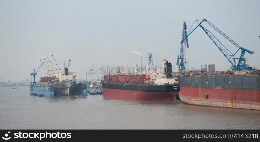 Container ship at a commercial dock, Yangtze River, Shanghai, China
