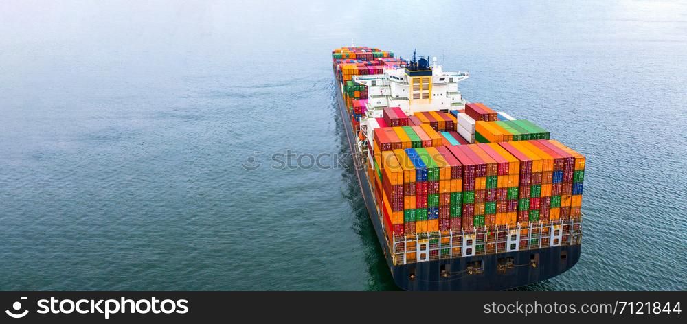 Container ship carrying container, Business shipping import and export logistic and transportation of international by container ship in the open sea.