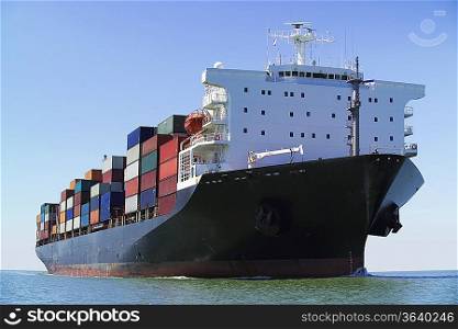Container ship on ocean