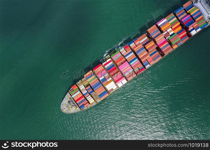 containers cargo shipping import and export business transportation logistic international service by cargo container ship ocean fright high angle view from drone camera