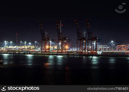 Containerterminal at night in the Port of Hamburg