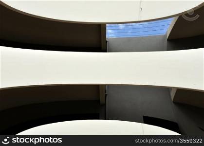 Contemporary building distorted futuristic facade. Abstract architecture background.