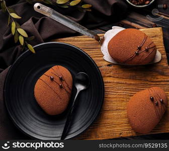 Contemporary coffee mini mousse cakes with chocolate