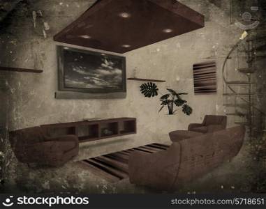 Contemporary interior image on a grunge style background