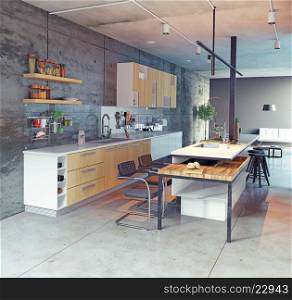 contemporary kitchen interior design. 3d concept