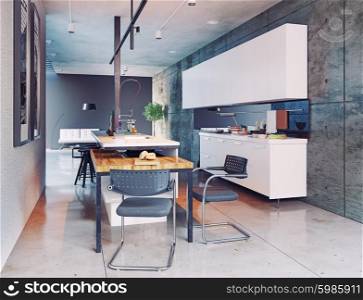 contemporary kitchen interior design. 3d concept