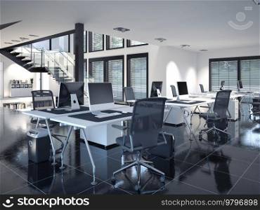 contemporary loft office interior. 3d rendering design concept