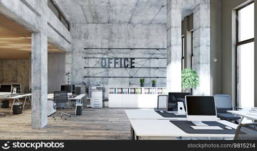 contemporary loft office interior. 3d rendering design concept